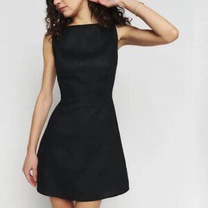 Reformation 100% Linen Mini Dress Black Zenni Size 12